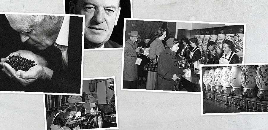 Diverse Fotos aus dem Dallmayr Familienalbum mit einem jungen Konrad Werner Wille, Wolfgang Wille und einem Einblick in die Dallmayr Kaffeeabteilung
